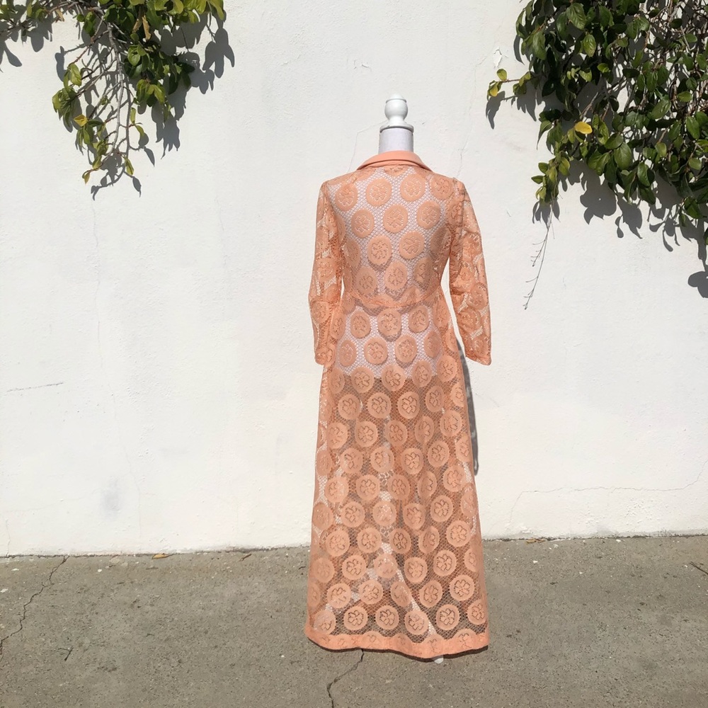 60s Vintage Peach Floral Duster Jacket - Picture 3 of 10